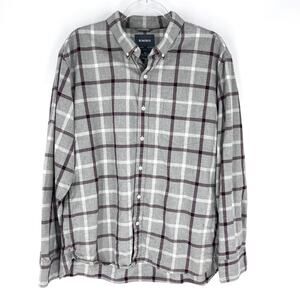 Bonobos Plaid Long Sleeve Cotton Button Down Shirt Grey Maroon Slim Fit XXL